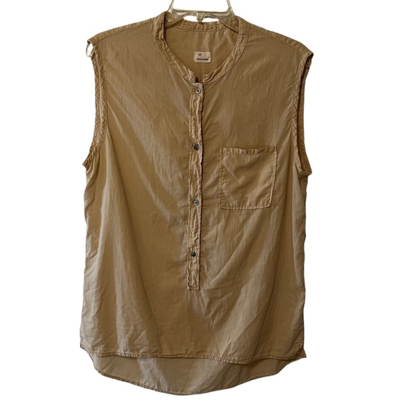Pomandere Women’s Beige Popover button front top sleeveless capsule essential 10 - Picture 3 of 12